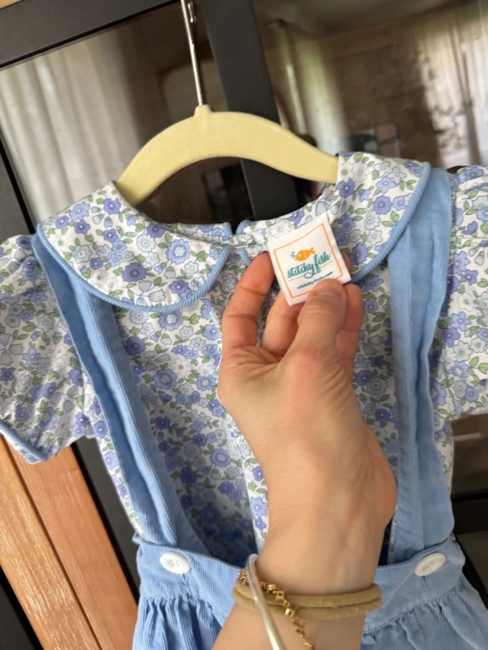 Stitchy Fish dress pinafore short sleeve floral top corduroy overalls collar tee